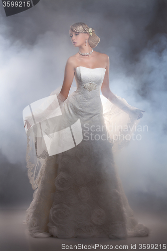 Image of Young Beautiful Woman In A Wedding Dress