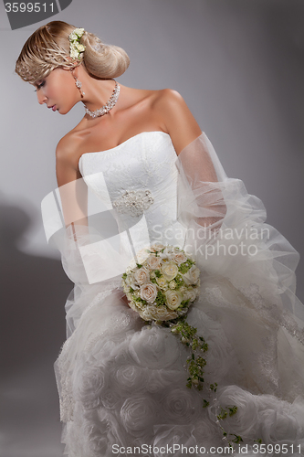 Image of Young Beautiful Woman In A Wedding Dress