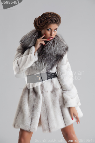 Image of Young Beautiful Woman In a Fur Coat