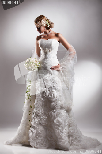 Image of Young Beautiful Woman In A Wedding Dress