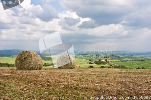 Image of Hay Bales on Tuscan Landscape