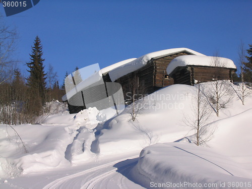 Image of Old Norwegian farm at winter time