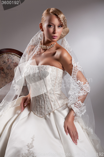 Image of Young Beautiful Woman In A Wedding Dress