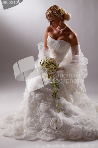 Image of Young Beautiful Woman In A Wedding Dress