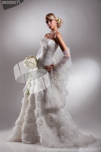 Image of Young Beautiful Woman In A Wedding Dress