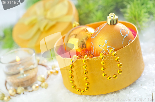 Image of box for present and christmas decoration