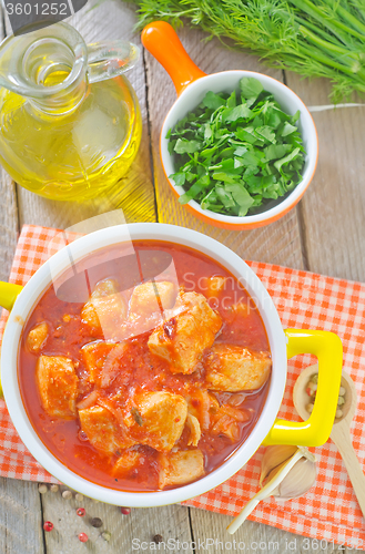 Image of chicken with tomato sauce