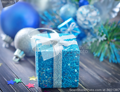 Image of christmas decoration on wooden background