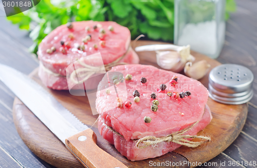 Image of raw meat and spice on board