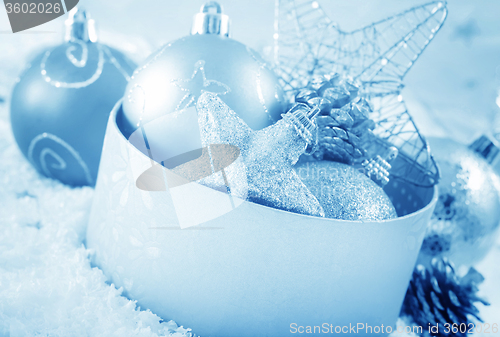 Image of christmas decoration and box for present