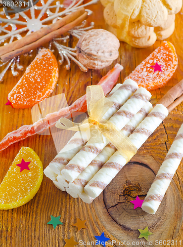 Image of wafer and christmas decoration