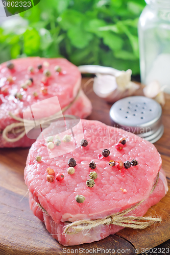 Image of raw meat and spice on board