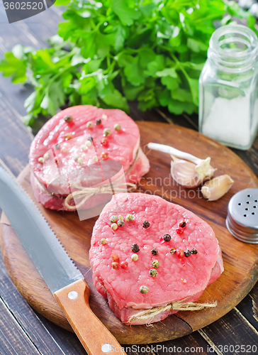 Image of raw meat and spice on board