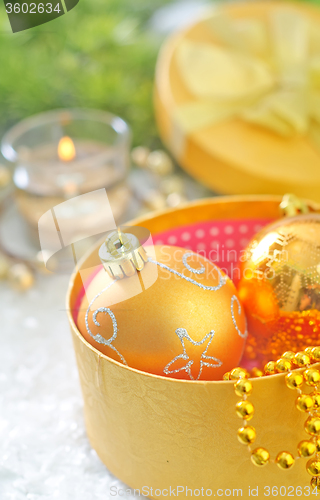 Image of box for present and christmas decoration
