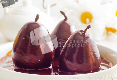 Image of Pear with chocolate, sweet food