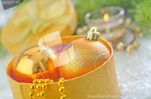 Image of box for present and christmas decoration