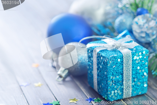 Image of christmas decoration on wooden background