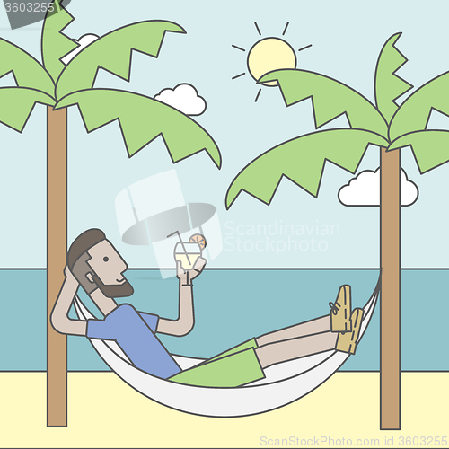 Image of Man chilling in hammock.