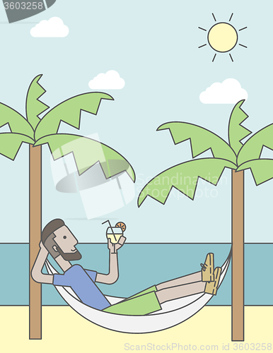 Image of Man chilling in hammock.