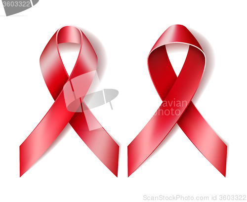 Image of AIDS awareness red ribbon on white background.