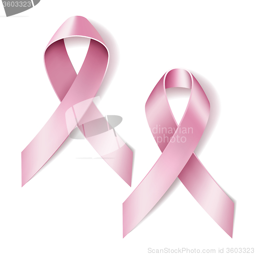 Image of Realistic pink ribbon isolated on white. 