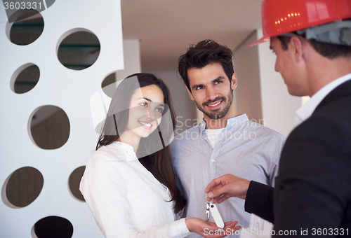 Image of couple buying new home with real estate agent