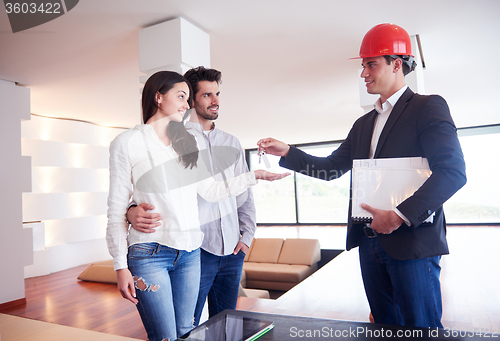 Image of couple buying new home with real estate agent