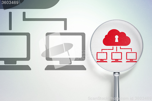 Image of Safety concept:  Cloud Network with optical glass on digital background