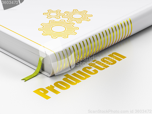 Image of Finance concept: book Gears, Production on white background