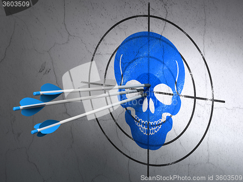 Image of Healthcare concept: arrows in Scull target on wall background