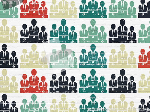 Image of Finance concept: Business Team icons on wall background