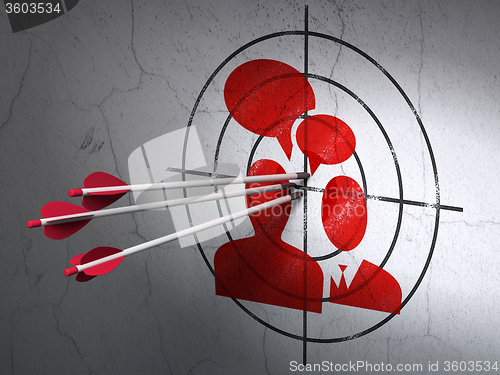 Image of Business concept: arrows in Business Meeting target on wall background