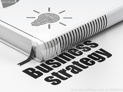 Image of Business concept: book Light Bulb, Business Strategy on white background