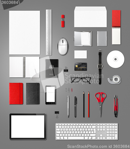 Image of Office supplies mockup template, isolated on background