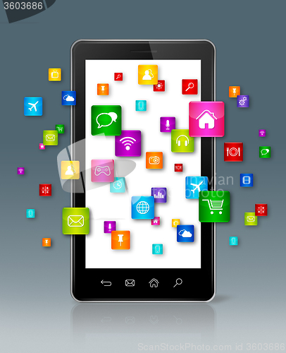 Image of Apps icons flying around Smartphone
