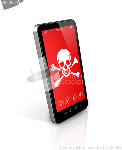 Image of smartphone with a pirate symbol on screen. Hacking concept