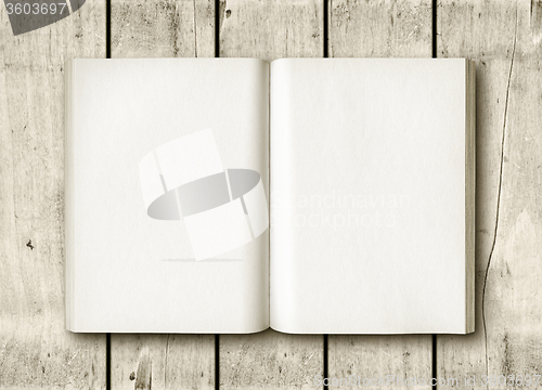 Image of Open book on a white wood table