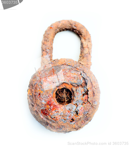 Image of rusty old door lock cut out on white
