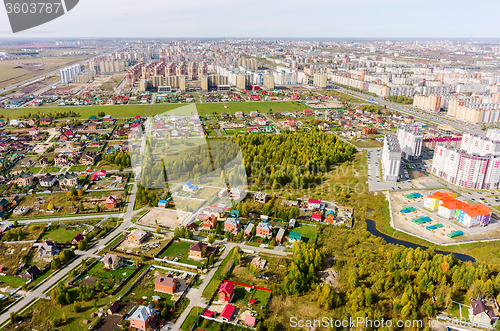 Image of Aerial view on sleeping neighborhood. Tyumen. Russia