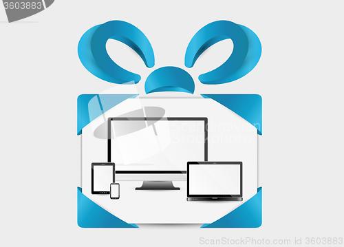 Image of present with modern devices