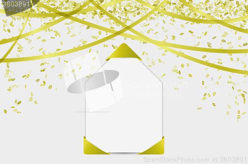 Image of blank card with confetti and ribbons