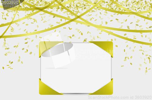 Image of blank card with confetti and ribbons