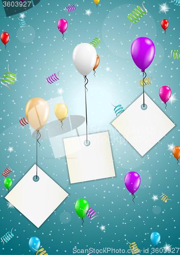 Image of flying balloons with blank papers