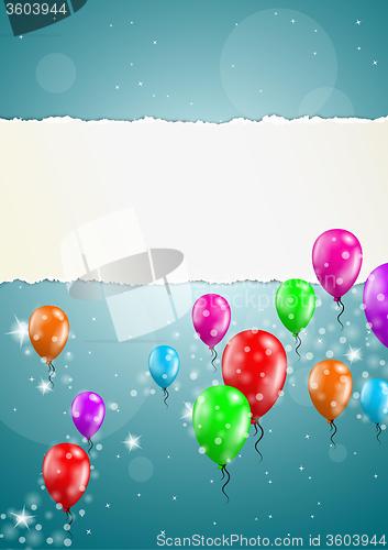 Image of flying balloons with blank paper