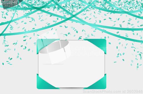 Image of blank card with confetti and ribbons