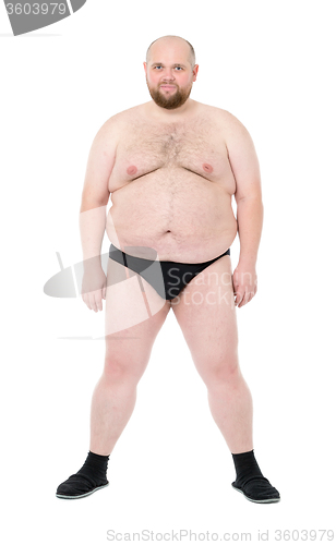Image of Naked Overweight Man with Big Belly front view