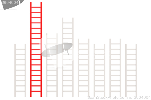 Image of Red ladder among white