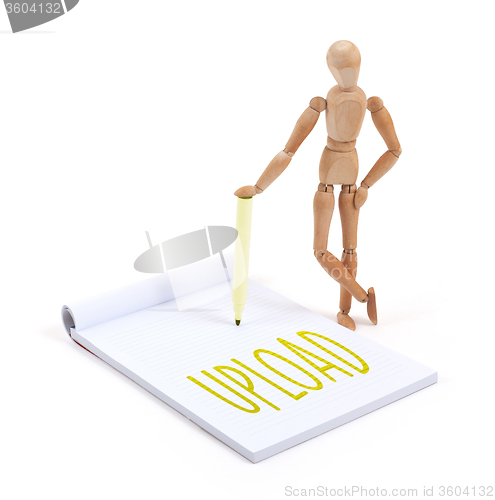 Image of Wooden mannequin writing - Upload