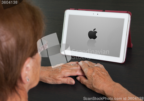 Image of Heerenveen, the Netherlands - July 6, 2015: Black Apple logo is 