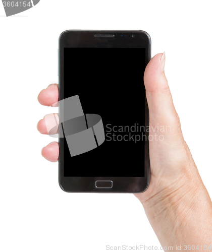 Image of Senior woman hand with smart phone isolated